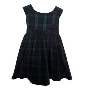 Hope & Henry Holiday Tartan Plaid Girls Dress in Green Blue and Black